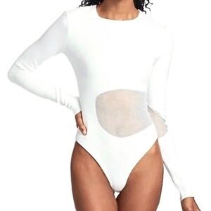 Zeynep Arcay White Bodysuit With Sheer Material Covered cut-Out Panels S…